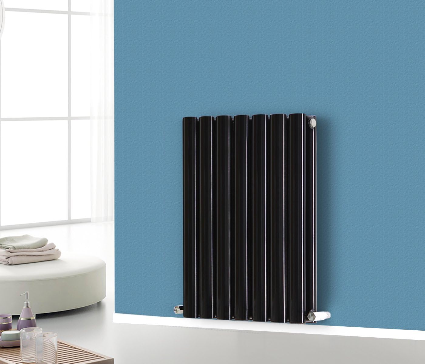 NRG Premium Black 600 x 413 mm Radiator | Oval Column Double Panel Designer Central Heating Radiators UK