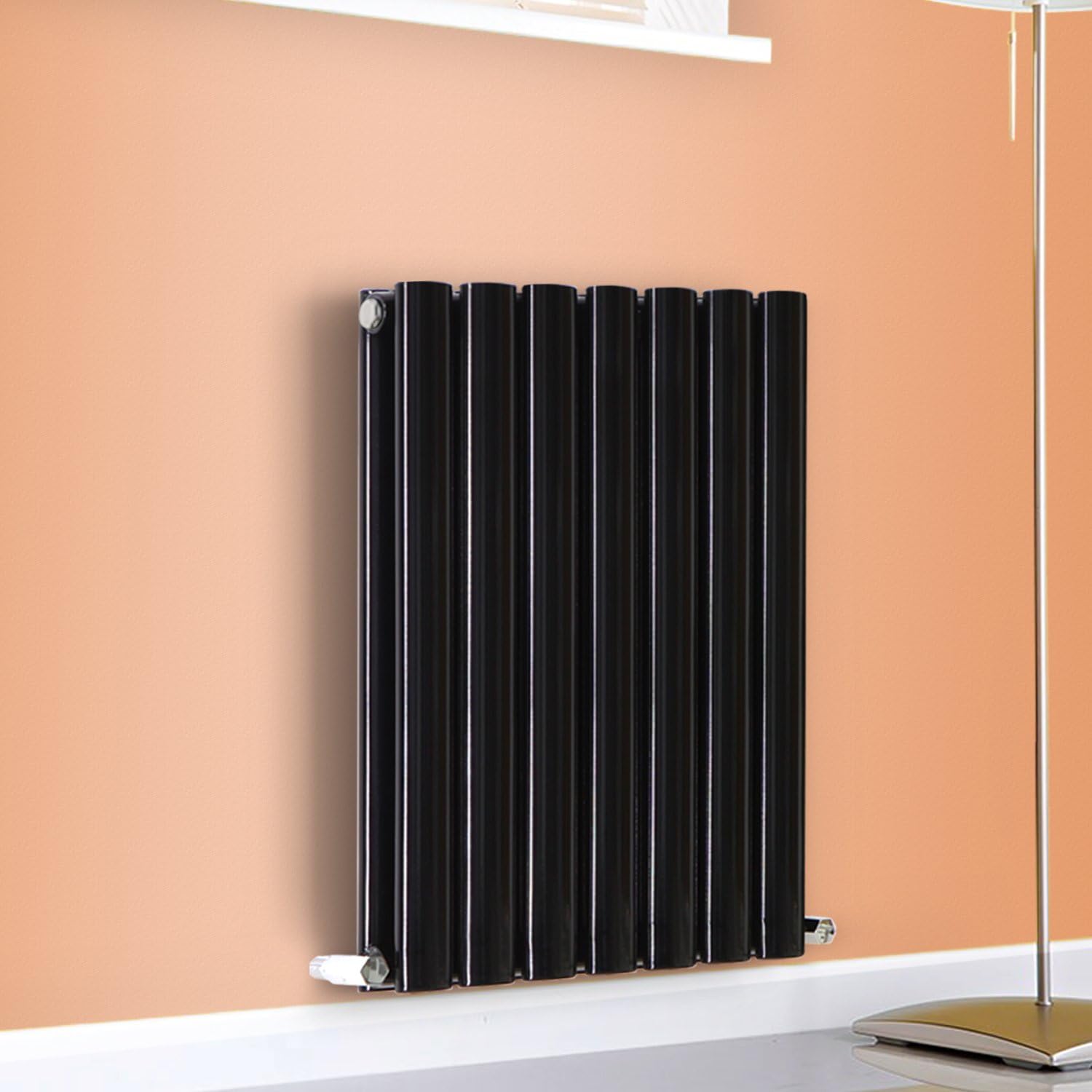 NRG Premium Black 600 x 413 mm Radiator | Oval Column Double Panel Designer Central Heating Radiators UK