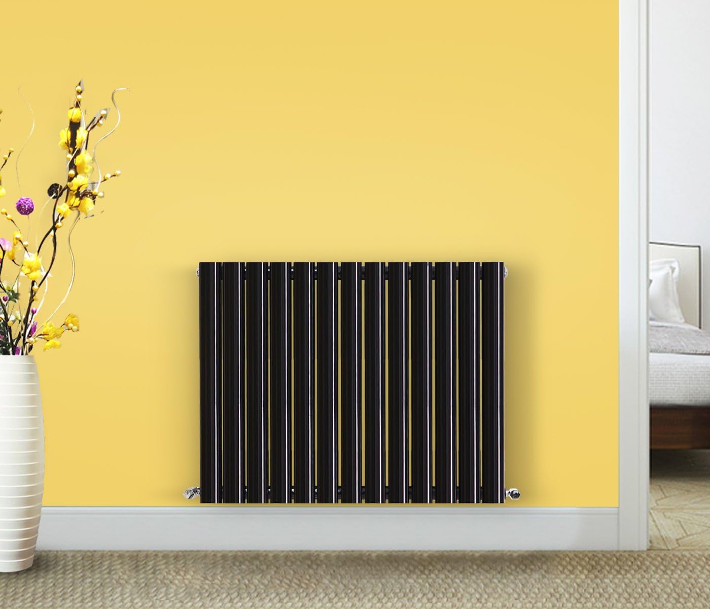 NRG Premium Black 600mm x 767mm Double Oval Column Panel Designer Radiator Central Heating Radiators