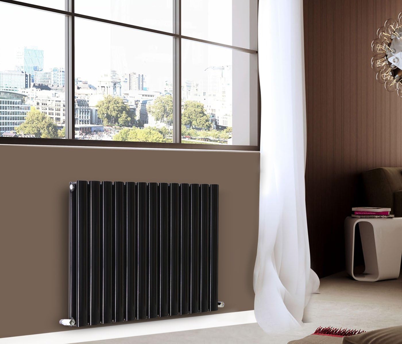 NRG Premium Black 600mm x 767mm Double Oval Column Panel Designer Radiator Central Heating Radiators