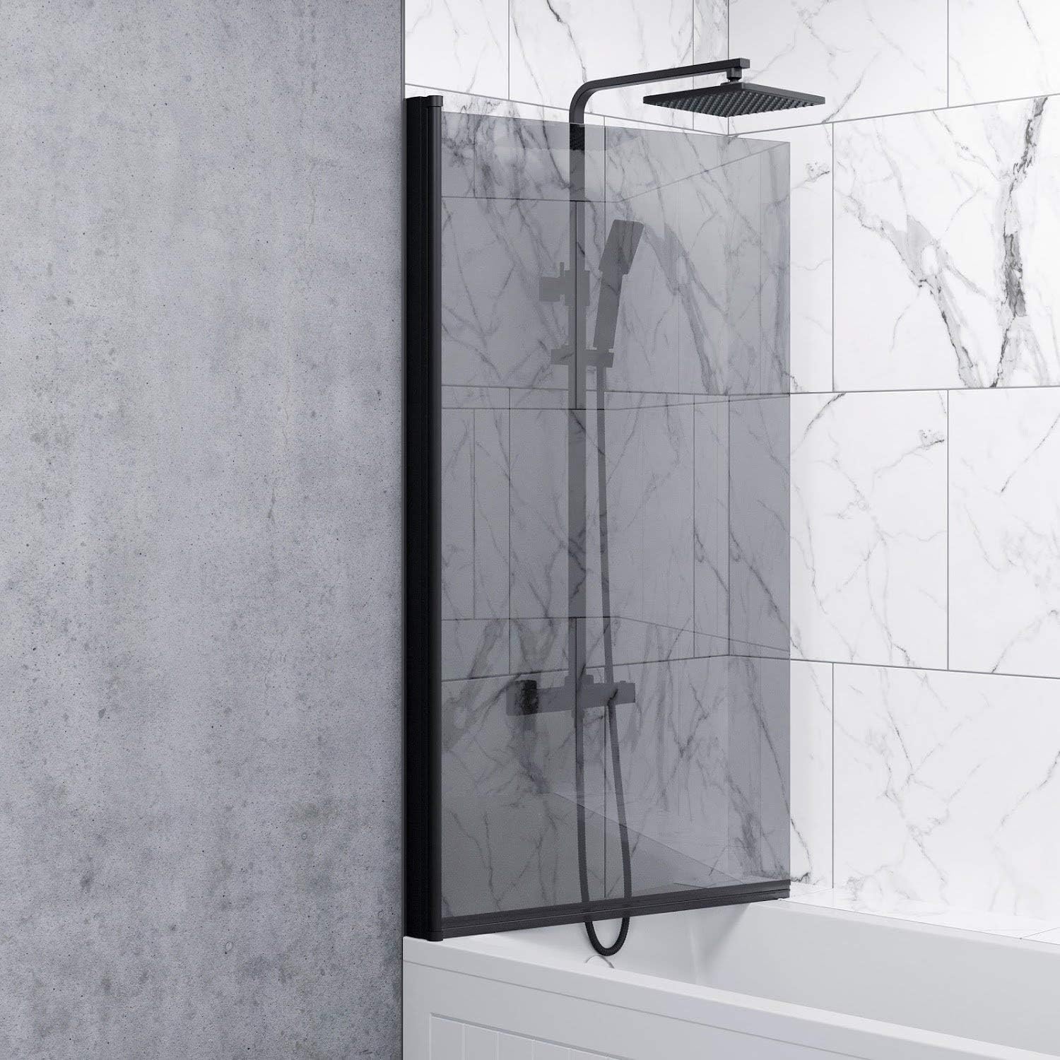 Over Bath Shower Screen Door 800mm Frameless Black Square 6mm Safety Glass Panel