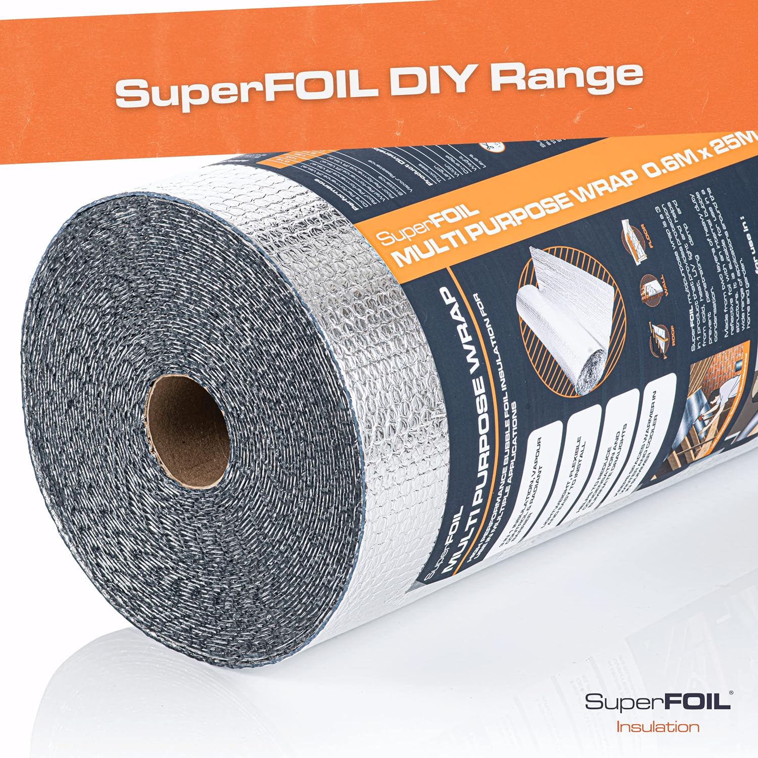 SuperFOIL Foil Insulation Roll 0.6m x 25m - Energy Saving DIY Bubble Foil Sheet - 3-in-1 Sustainable Thermal Insulation Reflective Radiant Barrier Vapour Barrier - Multi Purpose for Home Auto