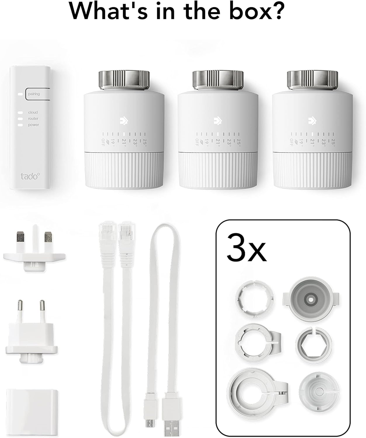 tado° BASIC Smart Radiator Thermostat - WiFi Starter Kit V3+ - 3x Smart Radiator Valve, Digital Heating Control Via App, Easy Installation, Save Energy - Works With Alexa, Apple Siri, And Google