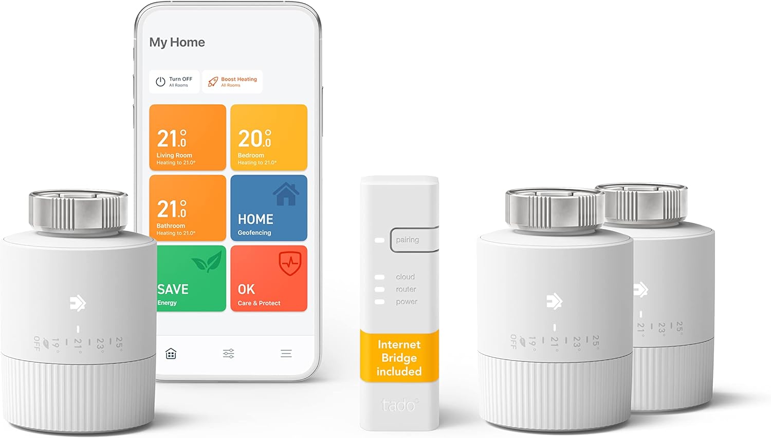 tado° BASIC Smart Radiator Thermostat - WiFi Starter Kit V3+ - 3x Smart Radiator Valve, Digital Heating Control Via App, Easy Installation, Save Energy - Works With Alexa, Apple Siri, And Google