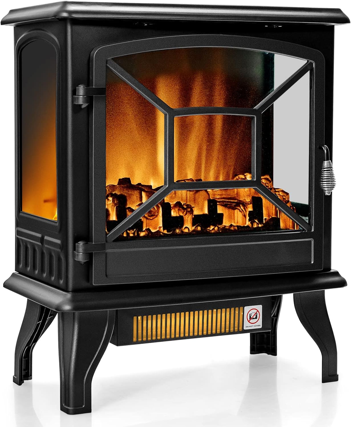 TANGZON 2000W Electric Fireplace Stove Heater, 1/3-Side View Electric Stove with Adjustable Thermostat, Flame Effect Overheat Protection, Freestanding Indoor Space Heater (3-Side, 50x26x59cm)