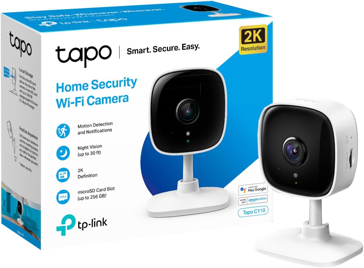 Tapo 2K Indoor Security Camera, Baby Monitor, Dog Camera/Motion Detection, 2-Way Audio,3MP, Night Vision, Cloud SD Card Storage, Works with Alexa Google Home, No Hub Required (Tapo C110)