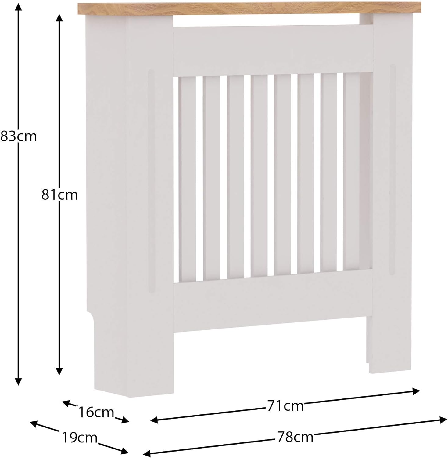 Vida Designs Arlington Radiator Cover Grey Modern Painted MDF Cabinet, Slats, Grill, Wood Top Shelf, Medium