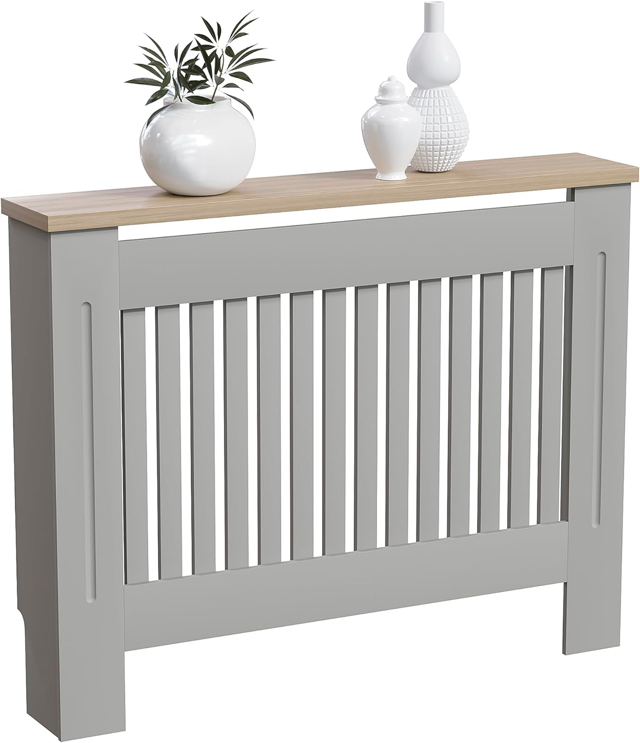 Vida Designs Arlington Radiator Cover Grey Modern Painted MDF Cabinet, Slats, Grill, Wood Top Shelf, Medium