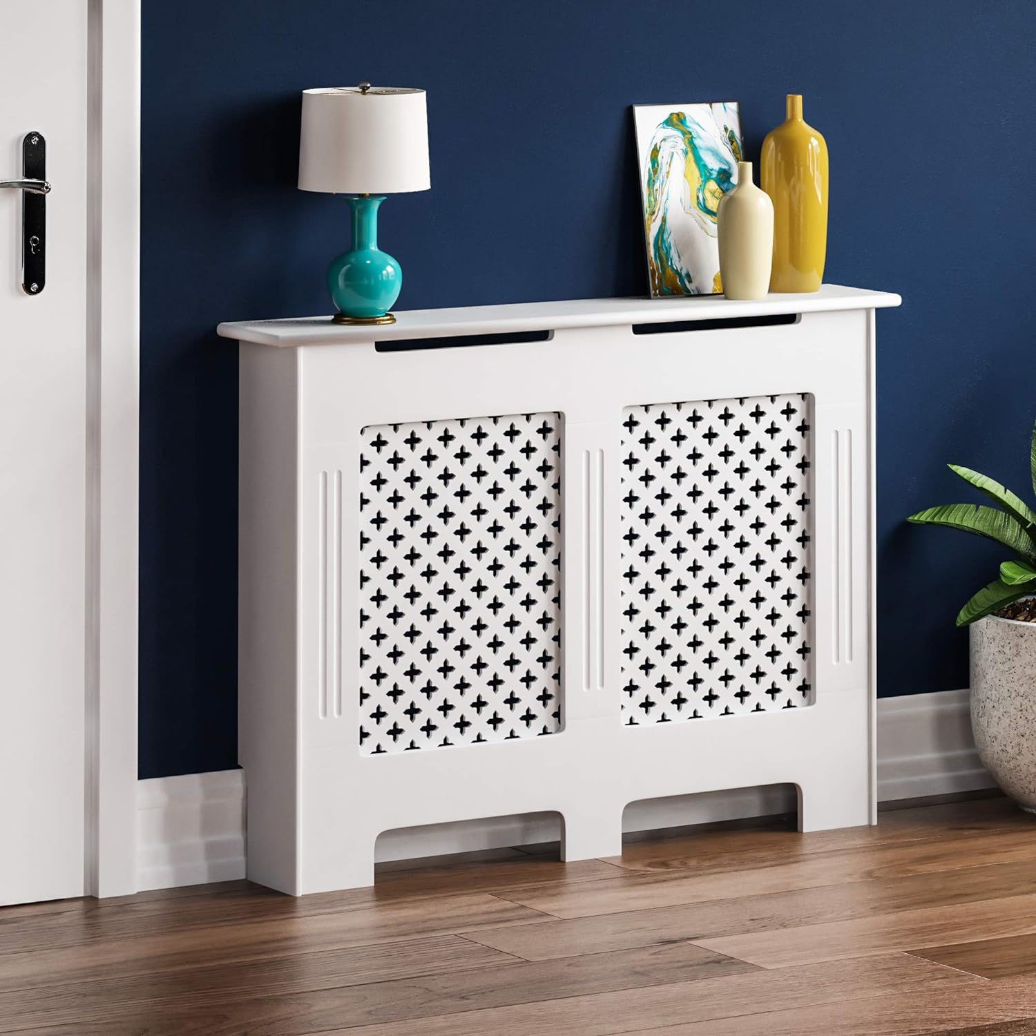 Vida Designs Oxford Radiator Cover White Traditional Painted MDF Cabinet, Medium (H: 82 / W: 111 / D: 19 cm)