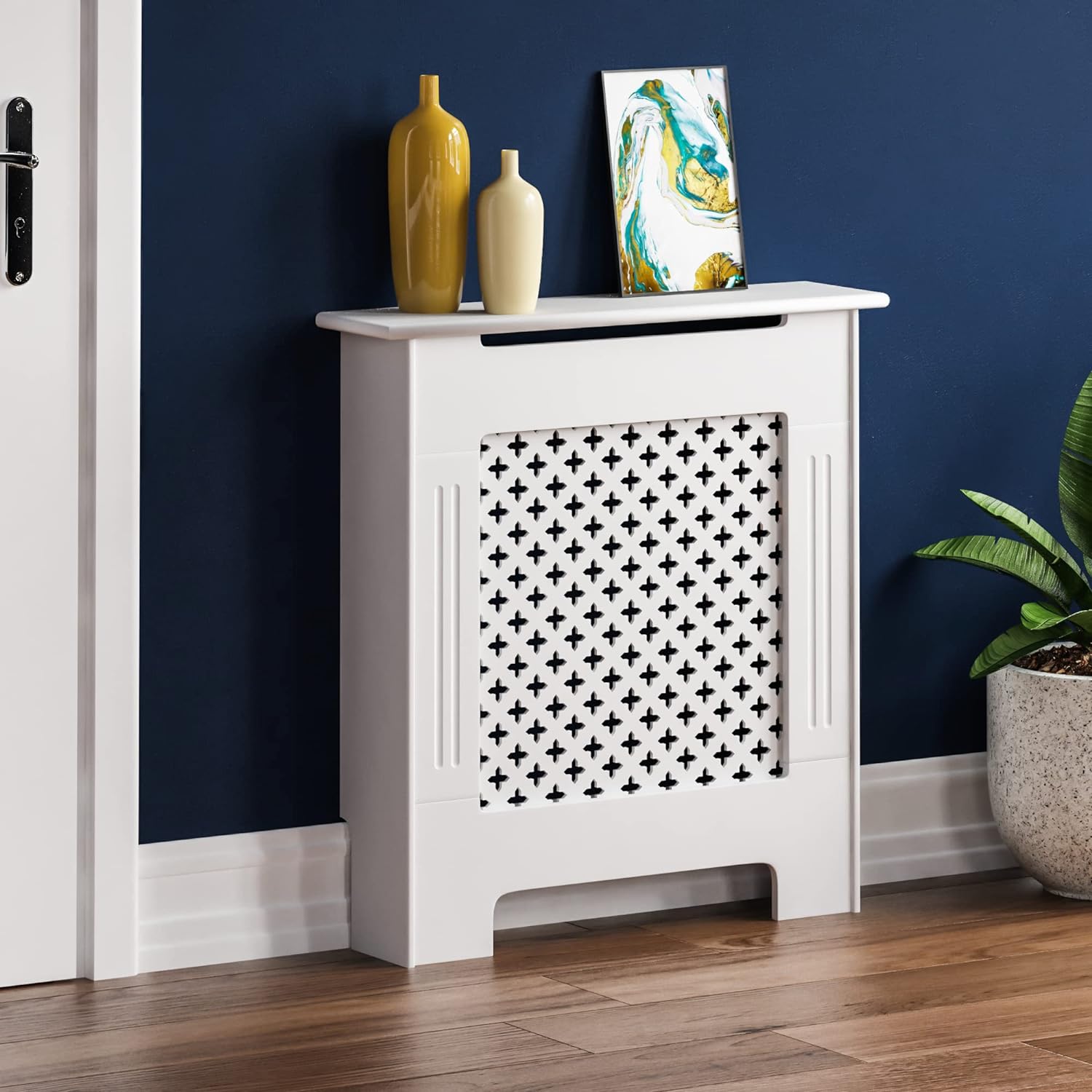 Vida Designs Oxford Radiator Cover White Traditional Painted MDF Cabinet, Small (H: 82 / W: 78 / D: 19 cm)