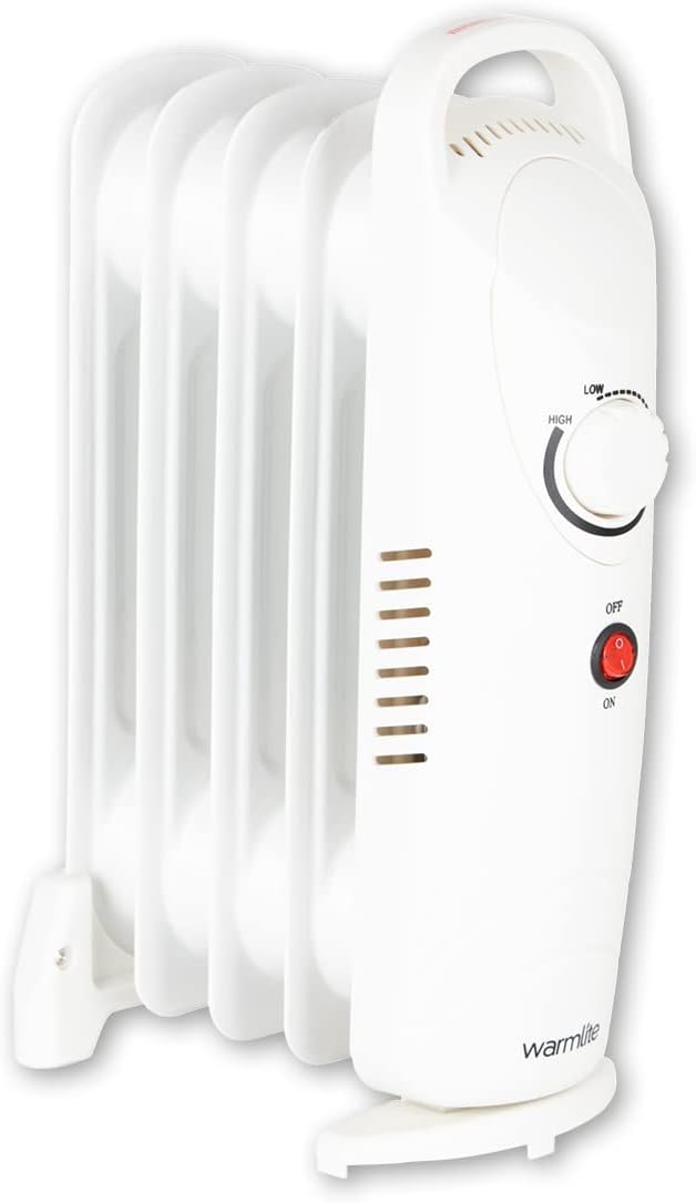 Warmlite WL43002YW 650 Watts 5 Fin Oil Filled Radiator with Adjustable Thermostat and Overheat Protection, White