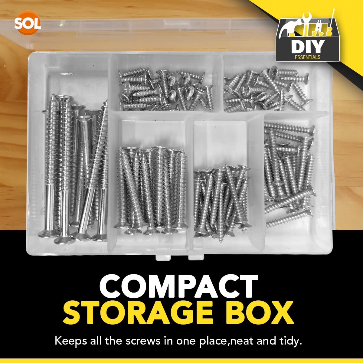 110pk Wood Screws Assortment | Countersunk Screw Set with Storage Box for DIY and Repairs | Mixed Steel Screws for Wood | Self Tapping Assorted Screws Wall | Flat Head Screws