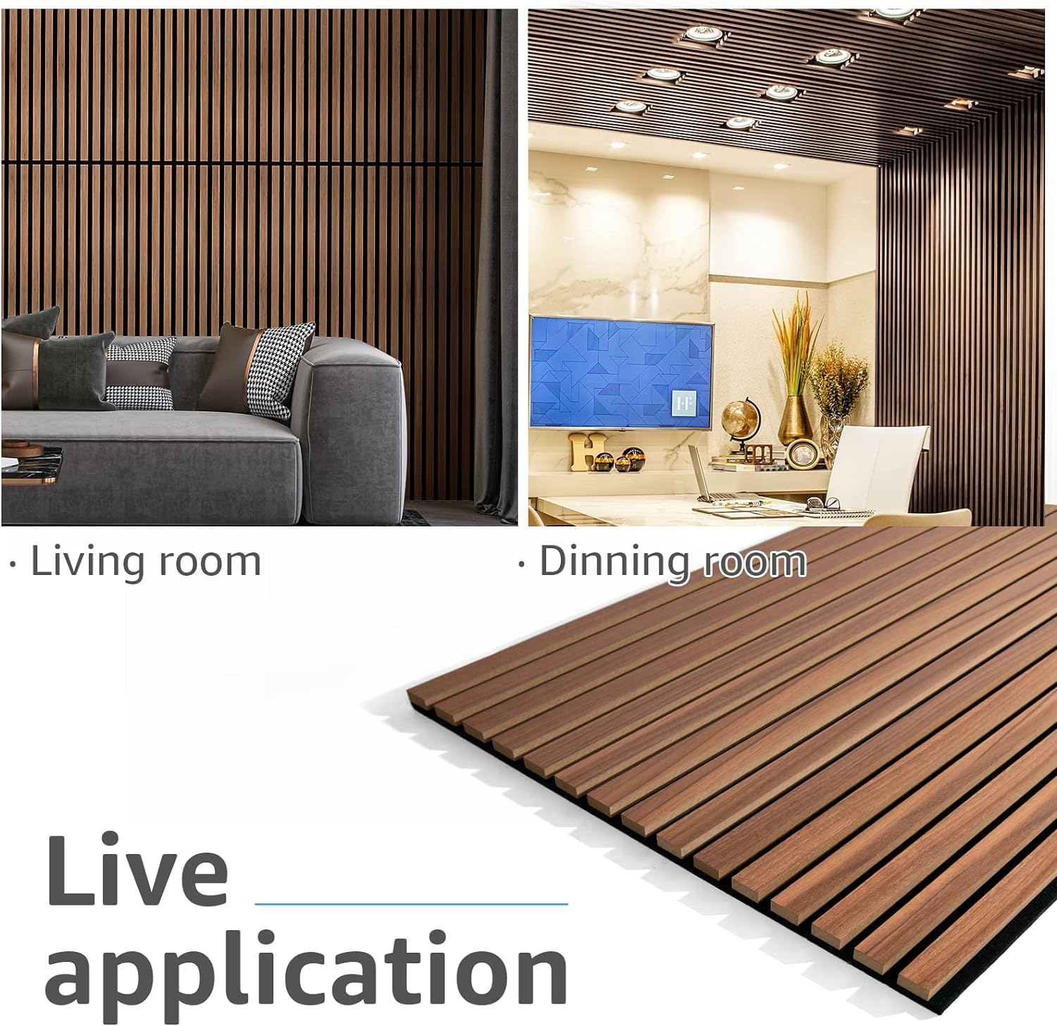 Art3d 2 Wood Slat Acoustic Panels for Wall and Ceiling - 3D Fluted Sound Absorbing Panel with Wood Finish - Walnut, A31115P2