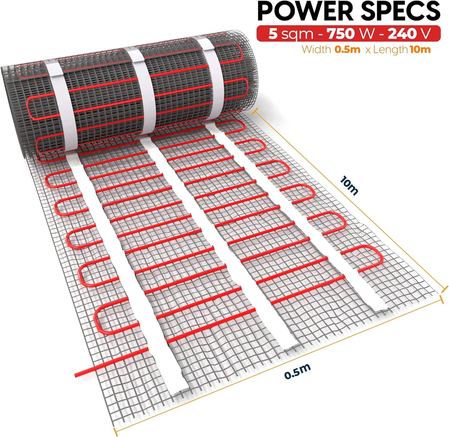 EconoHome Underfloor Electric Heating Mat - Fluoropolymer Heated Mat for Indoor Home Underfloor Insulation - Suited for Tile, Wood or Laminate - Inclusive of WiFi Smart Thermostat - 3.5 Square Metres