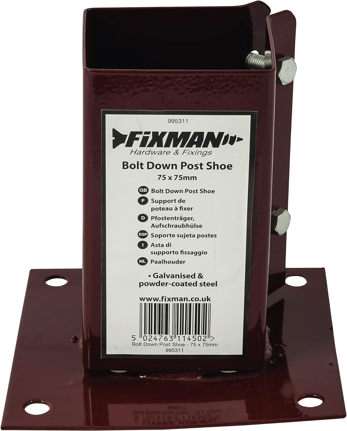 Fixman 995311 Bolt Down Post Shoe 75 x 75 mm