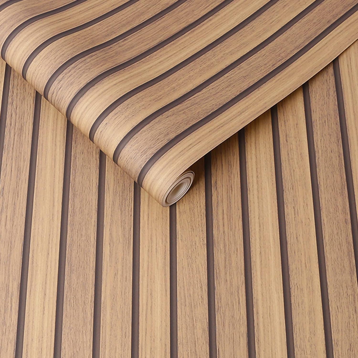 Fresco Natural Wooden Slats Panelled Wallpaper Roll - Paste The Paper Application - Natural Wood Brown Colour - Great Value, Trend-led Design - Suitable for Any Room - Feature or 4 Wall Design