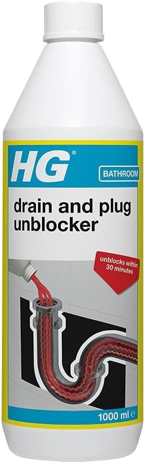 HG Drain and Plug Unblocker, Effectively Removes Blockages, Liquid Cleaner for Blocked Drain Pipes in Sinks or Shower Traps, X2 Treatments, 1L