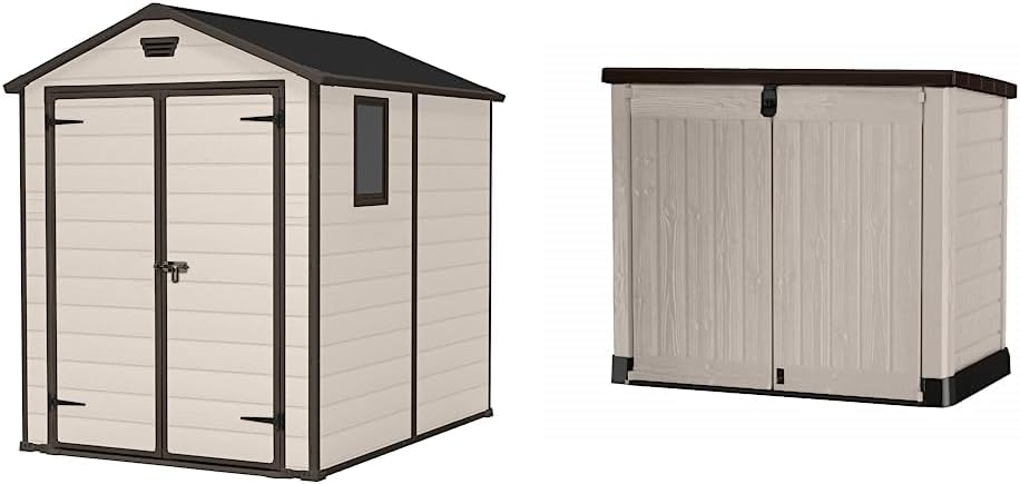 Keter Manor Outdoor Garden Storage Shed, Beige, 6 x 5 ft Store It Out Pro Outdoor Storage Shed, 145.5 x 82 x 123cm Beige/Brown