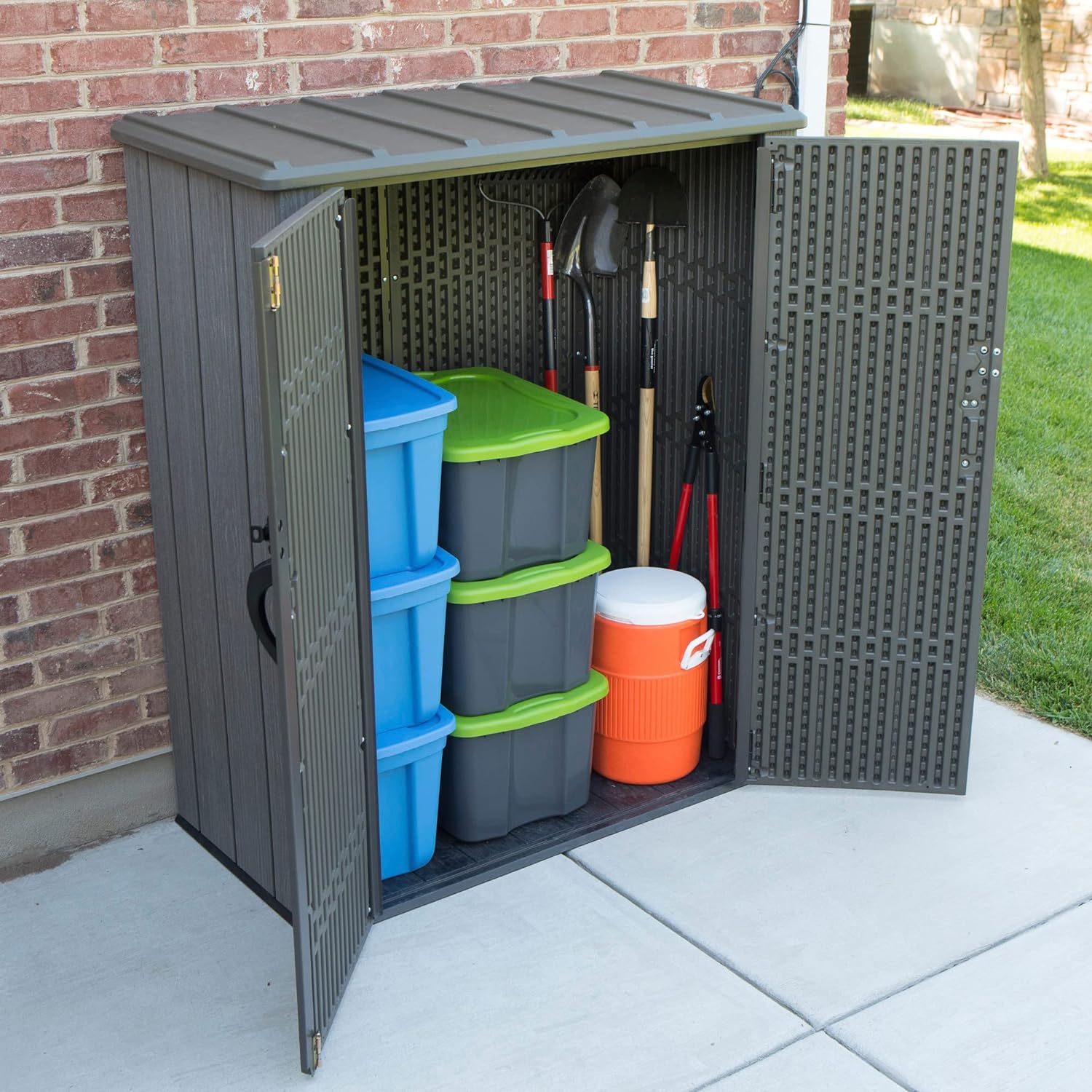 Lifetime 60209 Vertical Storage Shed (53 Cubic feet), Roof Brown, 74 x 142 x 174 cm