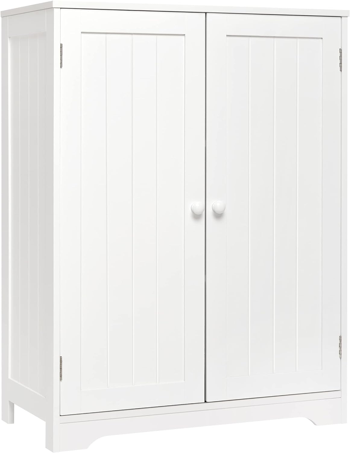 Meerveil Bathroom Storage Cabinet Sideboard White 60x 30x 80 cm Free Standing MDF Painted 180° Open 2 Doors 3 Shelves (1 Adjustable)