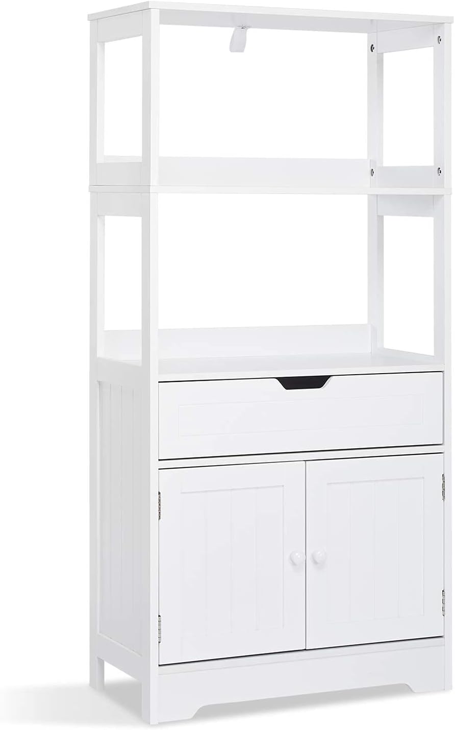 Mondeer Bathroom Storage Cabinet with Shelf Drawer Doors for Bathroom Kitchen Living Room 60 x 30 x 121cm (L x B x H), White