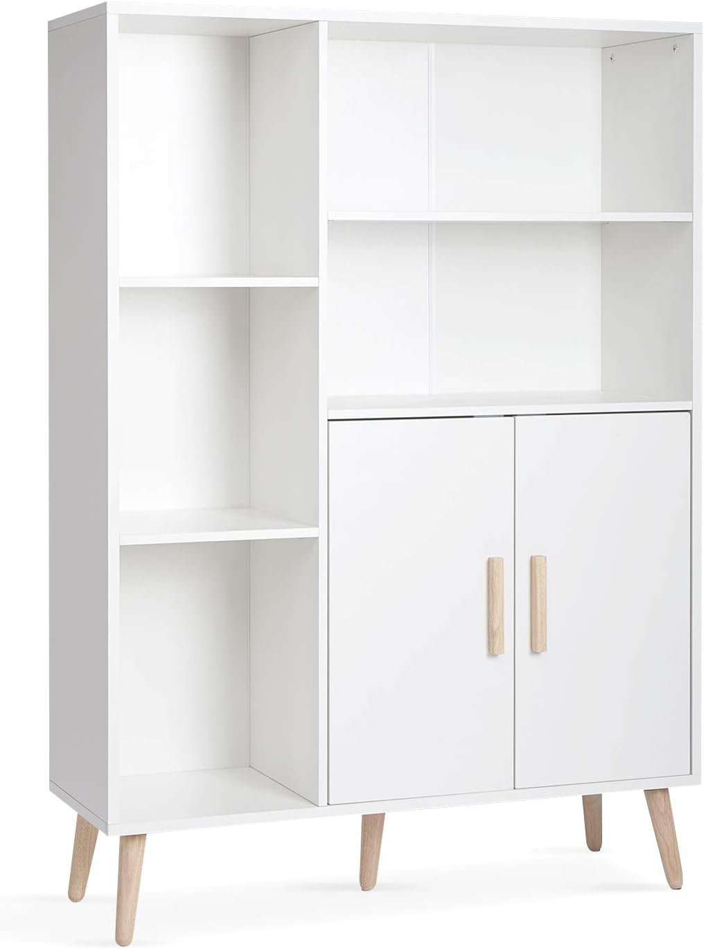 Mondeer Sideboard Storage Cabinet Cupboard 2 Doors 5 Compartments Adjustable Partition Wooden Modern Style for Living Room Bedroom Kitchen 85 x 30 x 120 cm, White