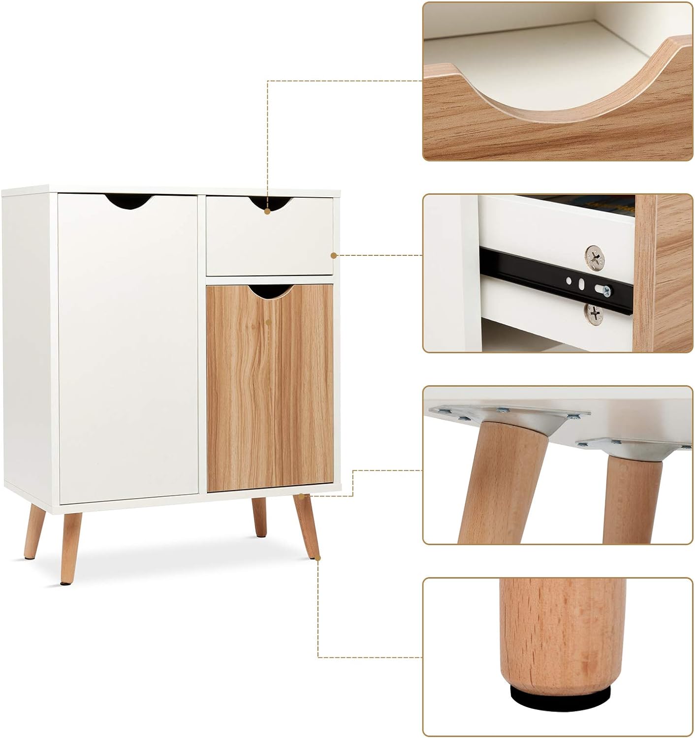 Mondeer Sideboard Storage Cabinet, Cupboard with Drawer and 2 Doors Free Standing Wooden for Living Room Bedroom Kitchen