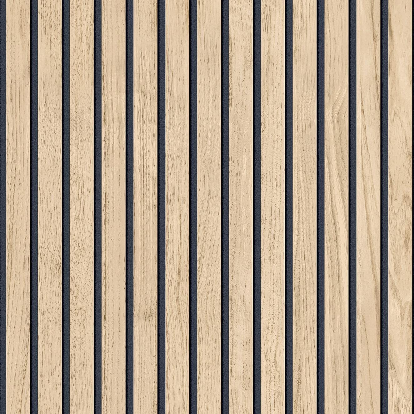 Panacea Wood Slats Wallpaper Light Oak - Beige/Black - Belgravia 1158