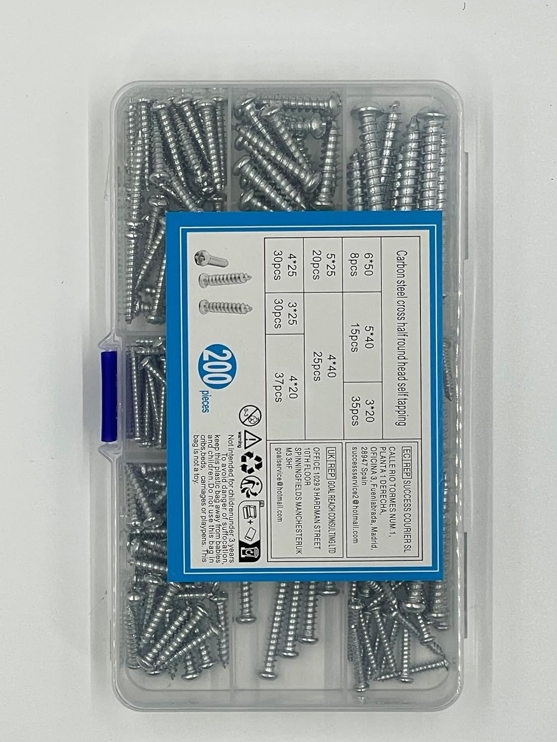 Phillips Flat Head Self-Tapping Screws Assortment Kit, 262 Pcs Countersunk Head Self Tapping Screws Assortment Set, Self Drilling Wood Screws Set for Metal, Wood - M3/M4/M5 (A)