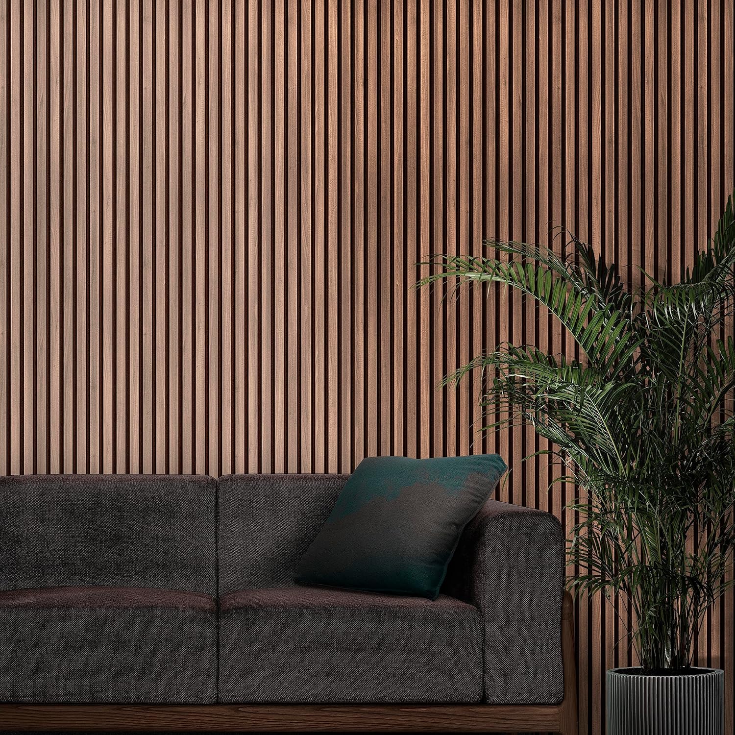 Slat Wood Wall Panels - Decorative Sound Absorbing Contemporary Acoustic Slatted Wall Ceiling Panelling (Walnut Sample 12CM)