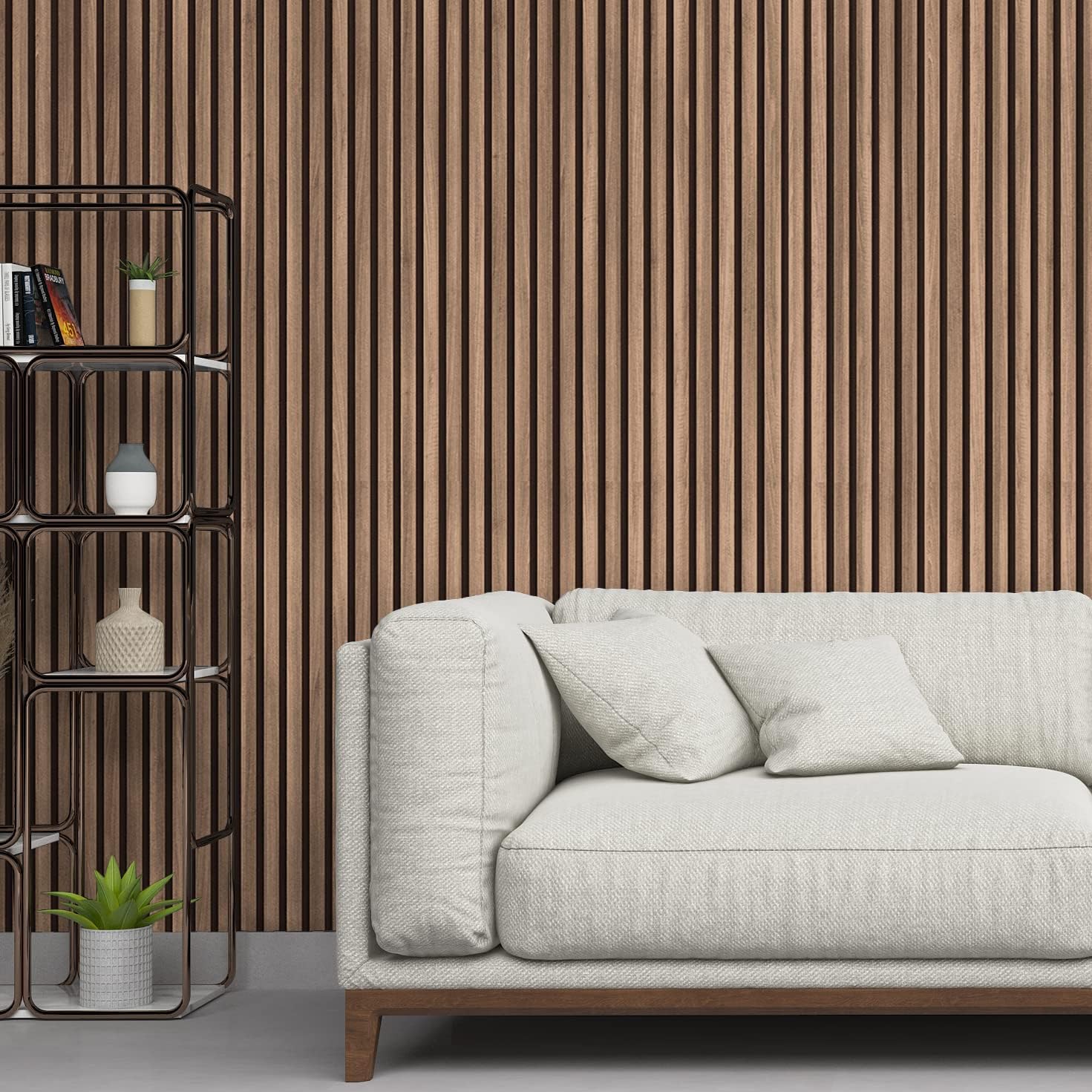 Slat Wood Wall Panels - Decorative Sound Absorbing Contemporary Acoustic Slatted Wall Ceiling Panelling (Walnut Sample 12CM)