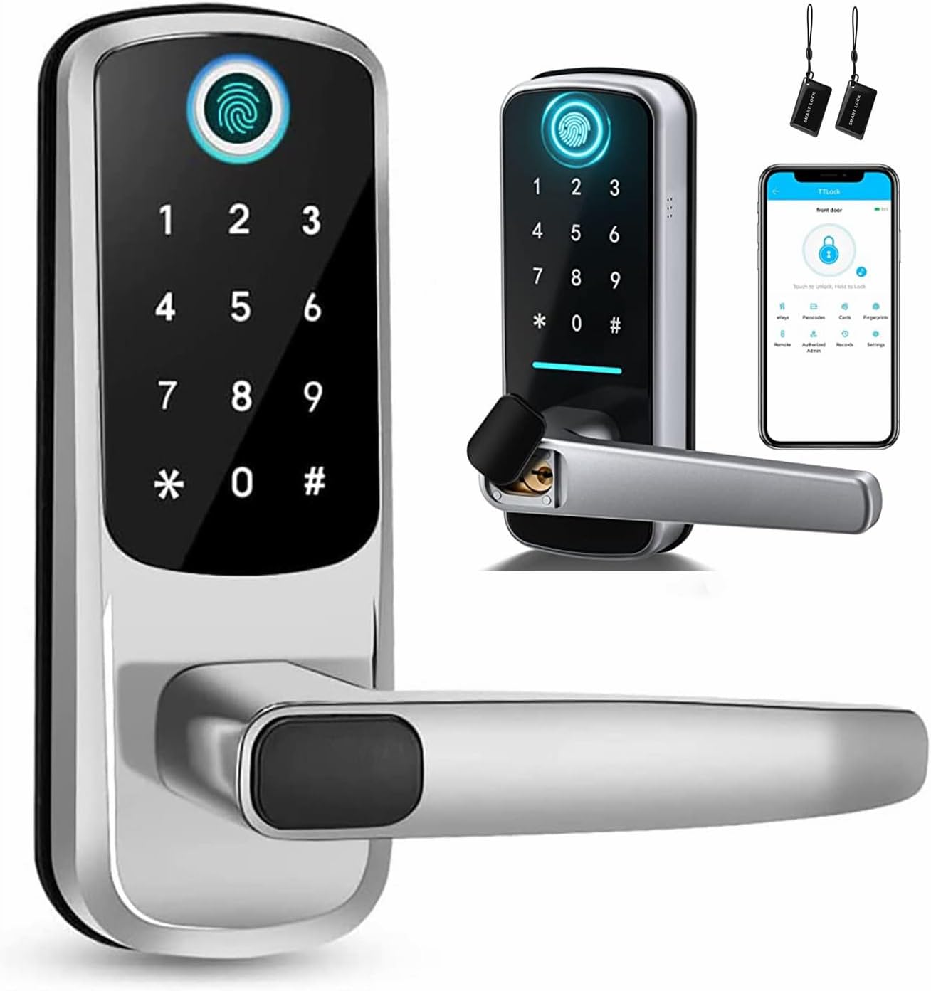 Smart Lock, Keyless Entry Door Lock, Bluetooth Enabled Fingerprint and Touchscreen Electronic Door Lock with Reversible Handle |Remote Share|IC Card| Auto Lock for Front Door Office Apartment Garage