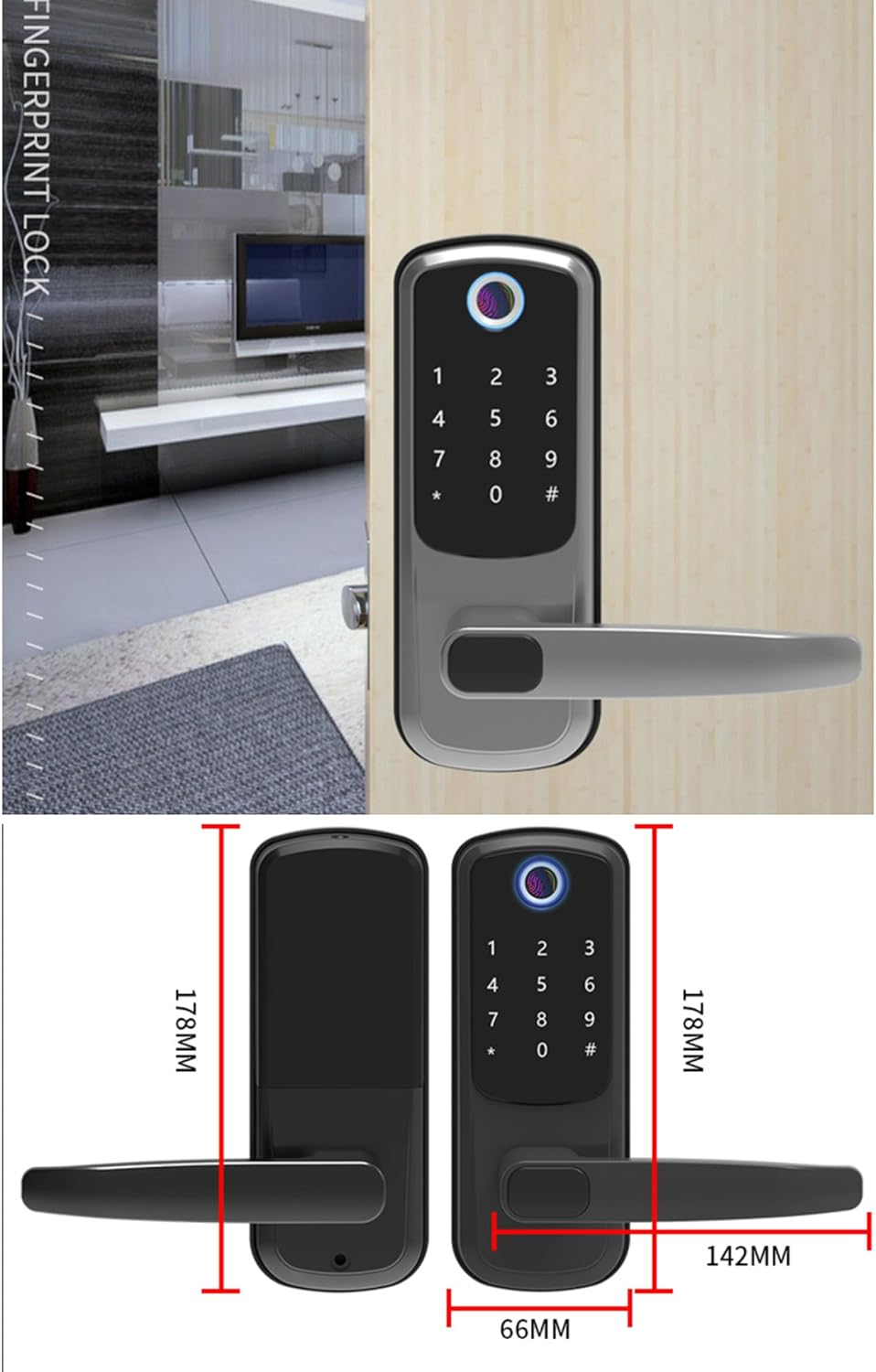 Smart Lock, Keyless Entry Door Lock, Bluetooth Enabled Fingerprint and Touchscreen Electronic Door Lock with Reversible Handle |Remote Share|IC Card| Auto Lock for Front Door Office Apartment Garage