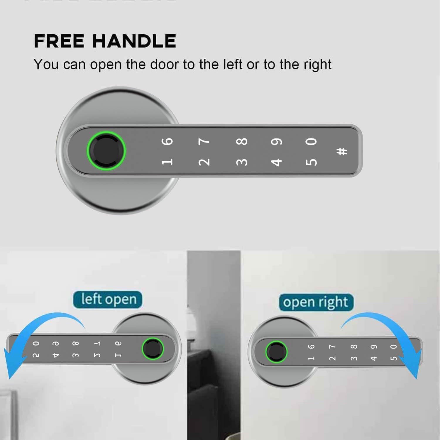 Smart Lock: TEKXDD Smart Door Lock Silvery Handle Electronic Keyboard Password Bluetooth Biometric Identification Fingerprint Key Digital WiFi Electronic Touch Front Door Home Office Apartment