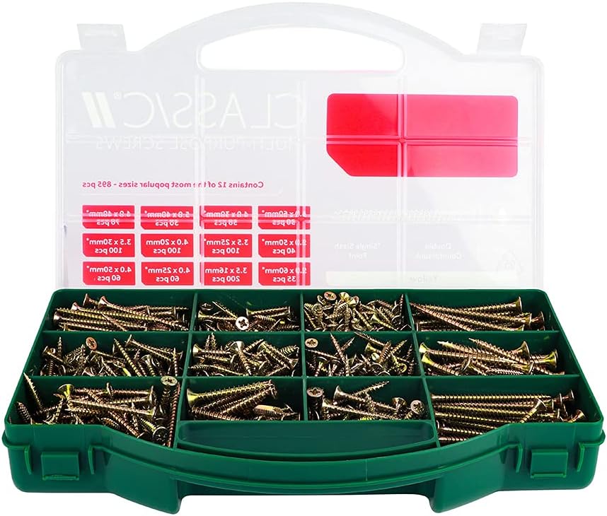 TIMCO Classic Multi-Purpose Countersunk Woodscrews - Gold - Assorted Case - 895pcs [Energy Class A]