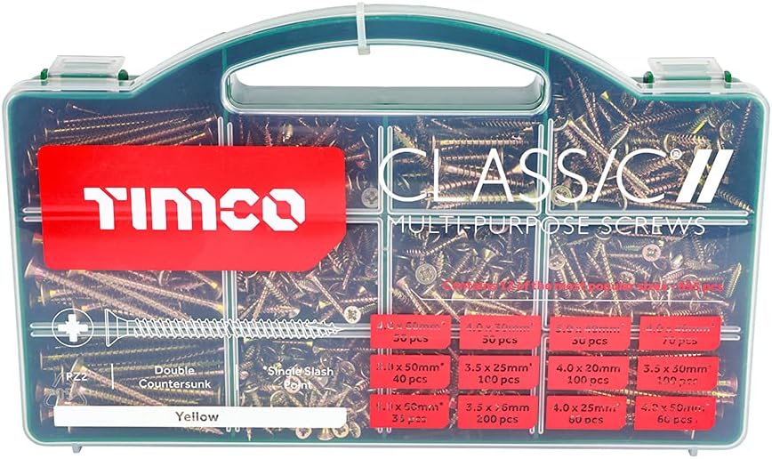 TIMCO Classic Multi-Purpose Countersunk Woodscrews - Gold - Assorted Case - 895pcs [Energy Class A]