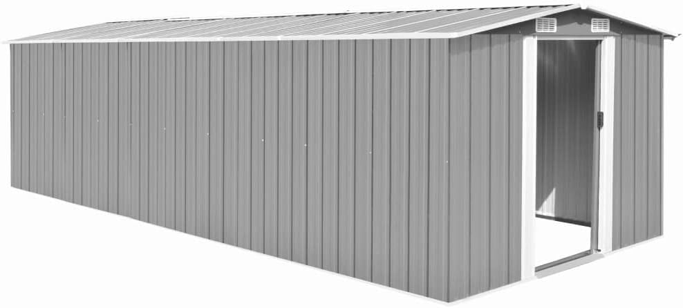 vidaXL Garden Shed 257x580x181cm Metal Grey Outdoor Tool Storage House Cabin