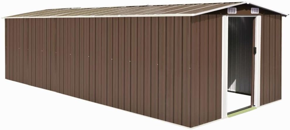 vidaXL Garden Shed 257x580x181cm Metal Grey Outdoor Tool Storage House Cabin