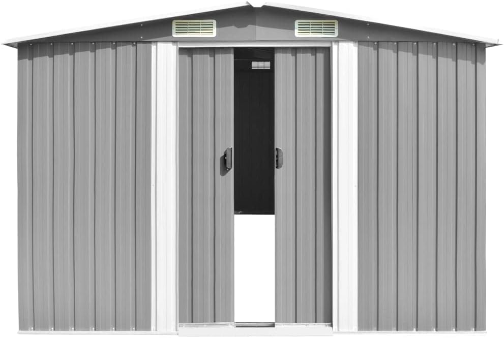 vidaXL Garden Shed 257x580x181cm Metal Grey Outdoor Tool Storage House Cabin