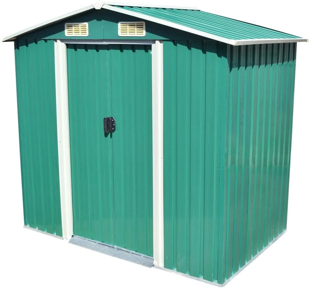 vidaXL Garden Storage Shed Green Metal 204x132x186cm Tool Organiser Cabin Room