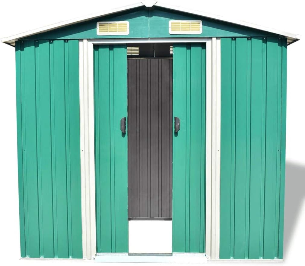 vidaXL Garden Storage Shed Green Metal 204x132x186cm Tool Organiser Cabin Room