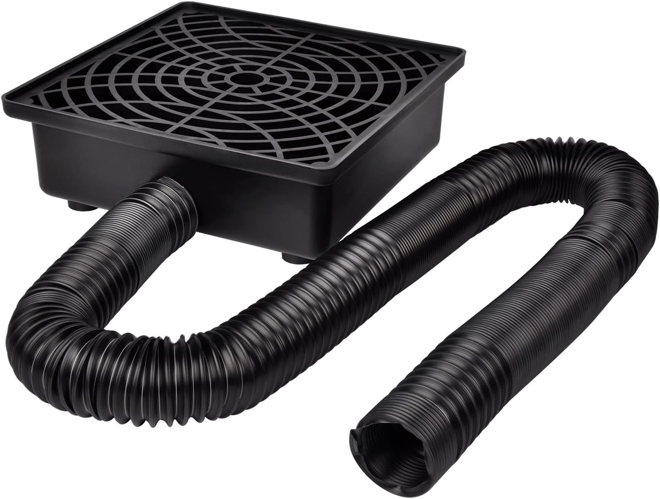 VIEWZONE Square Catch Basin Drain Kit, 12×12inch(30.5×30.5cm) Low Profile Catch Basin Drainage Downspout Extension Kit with Flexible Pipe, No Deep Dig Needed, Pipe Stretched Length 250cm