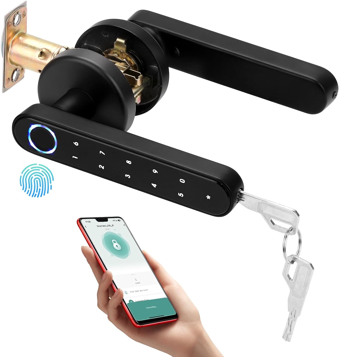 XSpecial Smart Lock, Smart Door Lock Handle, 4-in-1 Electronic Fingerprint Keyboard Password Bluetooth Smart Lock, Left-Right Adjustable Door Handle Lock, Waterproof Smart Lock Front Lock