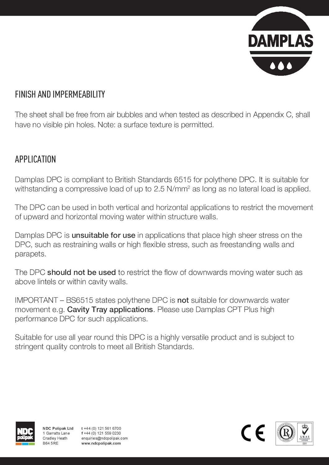 225mm x 30 Metre Roll Damp Proof Course DPC Conforms to BS6515, CE Mark to EN 14909