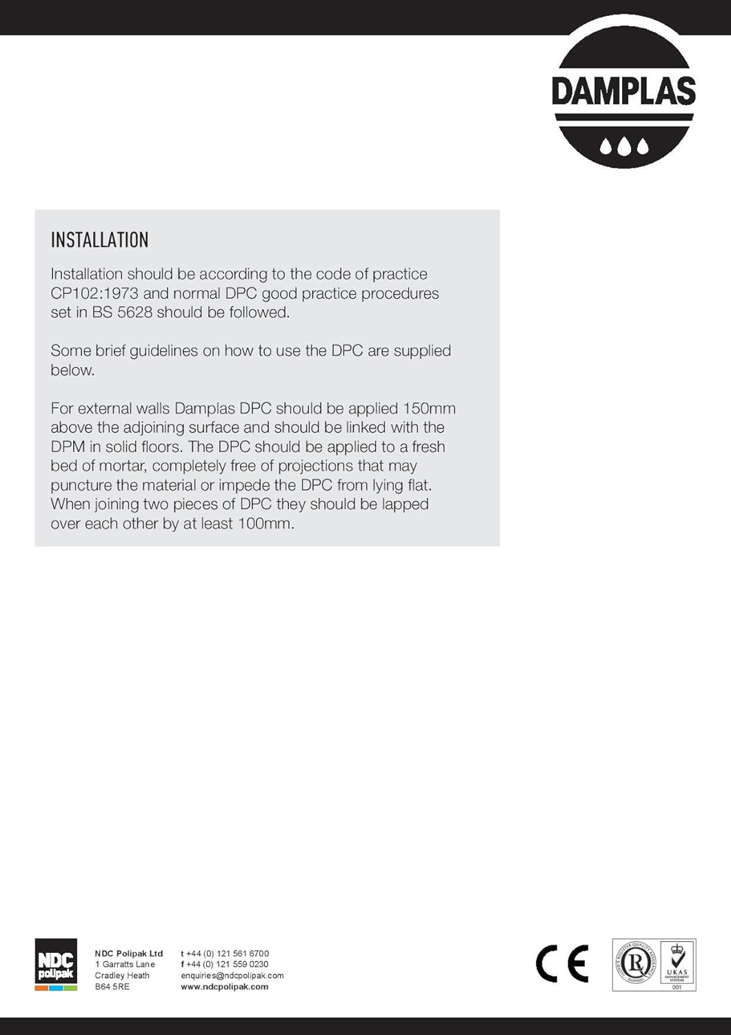 225mm x 30 Metre Roll Damp Proof Course DPC Conforms to BS6515, CE Mark to EN 14909