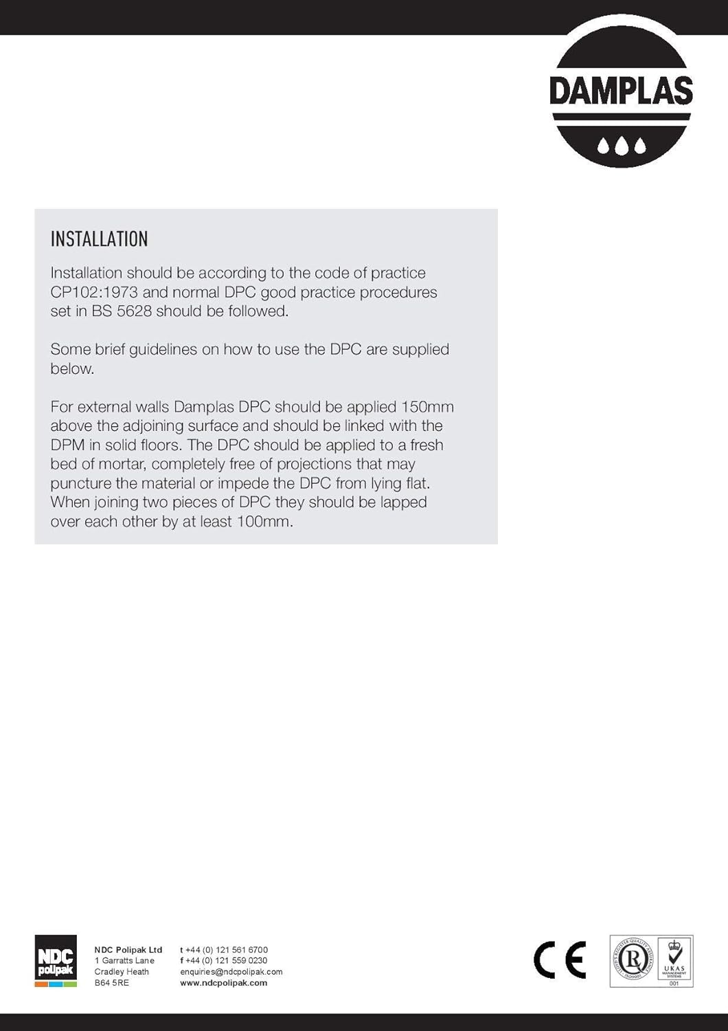 300mm x 30 Metre Roll Damp Proof Course DPC Conforms to BS6515, CE Mark to EN 14909