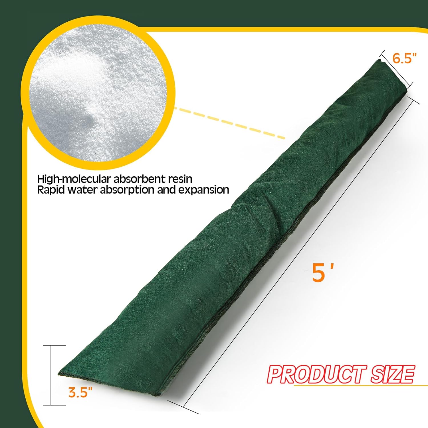 5 Pcs Water Barrier 5 ft x 6.5 Inch Flood Barriers for Home Reusable Absorbent Flood Prevention Barriers Sandless Sandbags for Flooding for Home Door Garage Basement, Flood Prevention Barriers