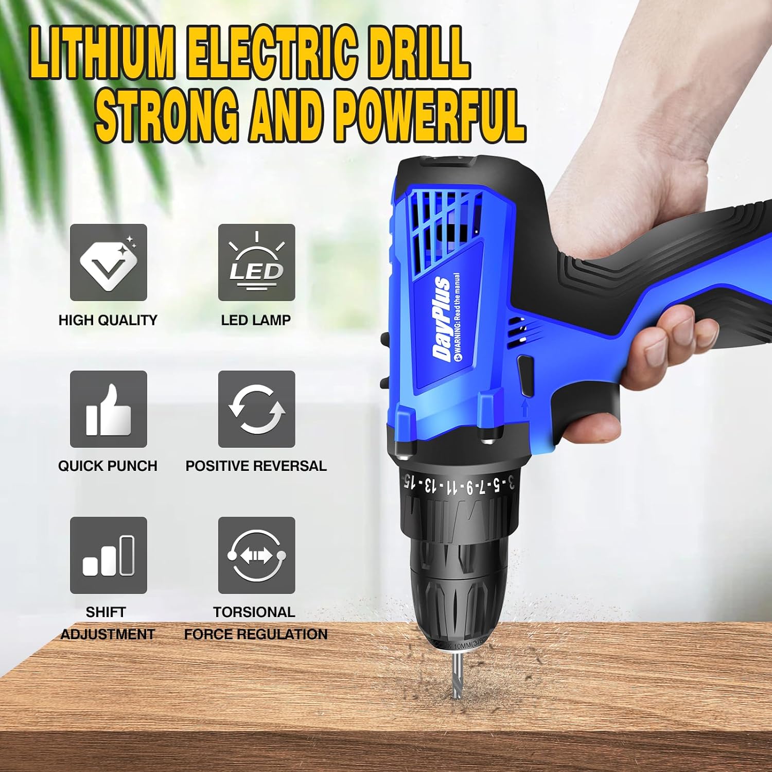 Battery Powered Drill Cordless Handheld Drill, 21V Combi Drill Power Drill Driver for Drilling Metal/Wall/Wood, 1500mAh, 45Nm, 25+1 Torque Setting, 2 Speed, LED Light [Energy Class A+++]