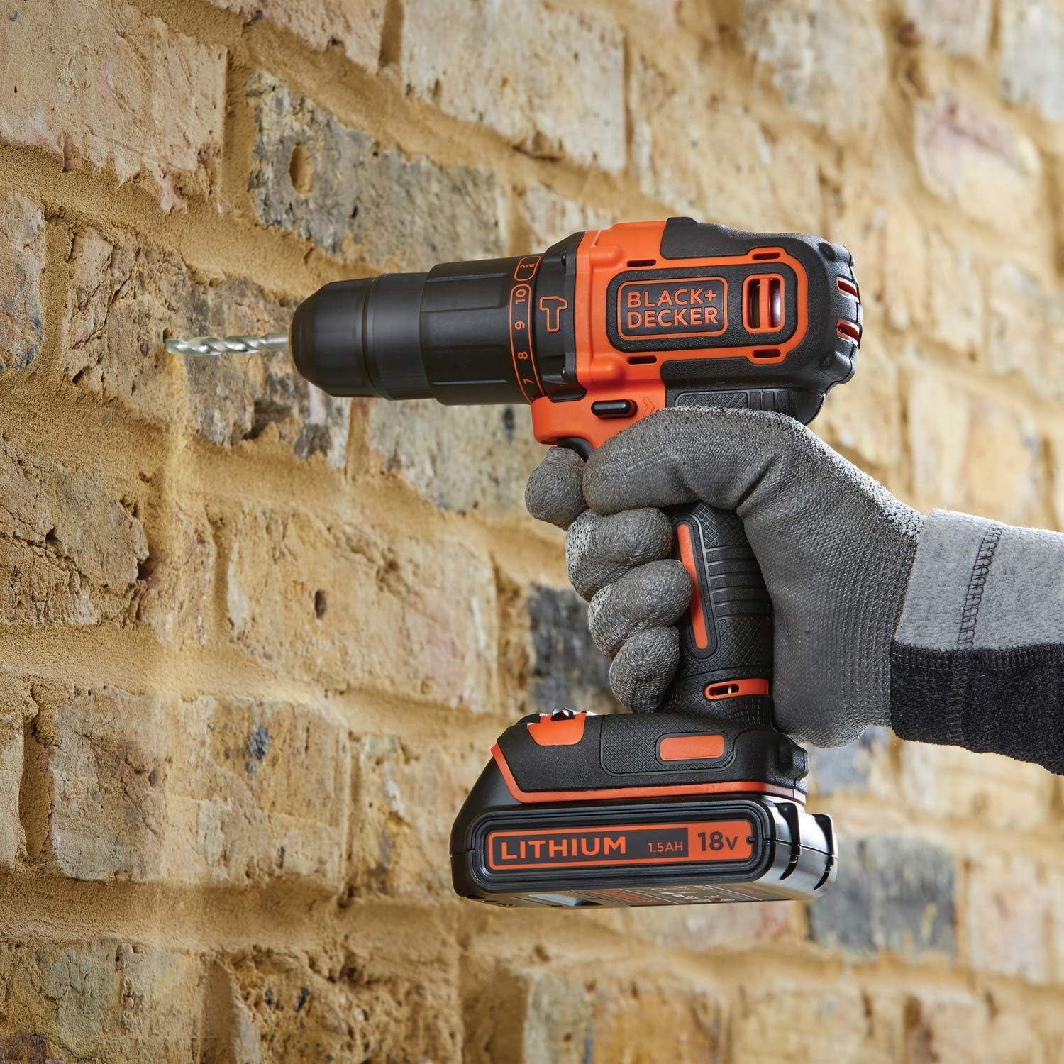 BLACK+DECKER 18 V Cordless 2-Gear Combi Drill with Kitbox and 2x 1.5 Ah Lithium Ion Batteries