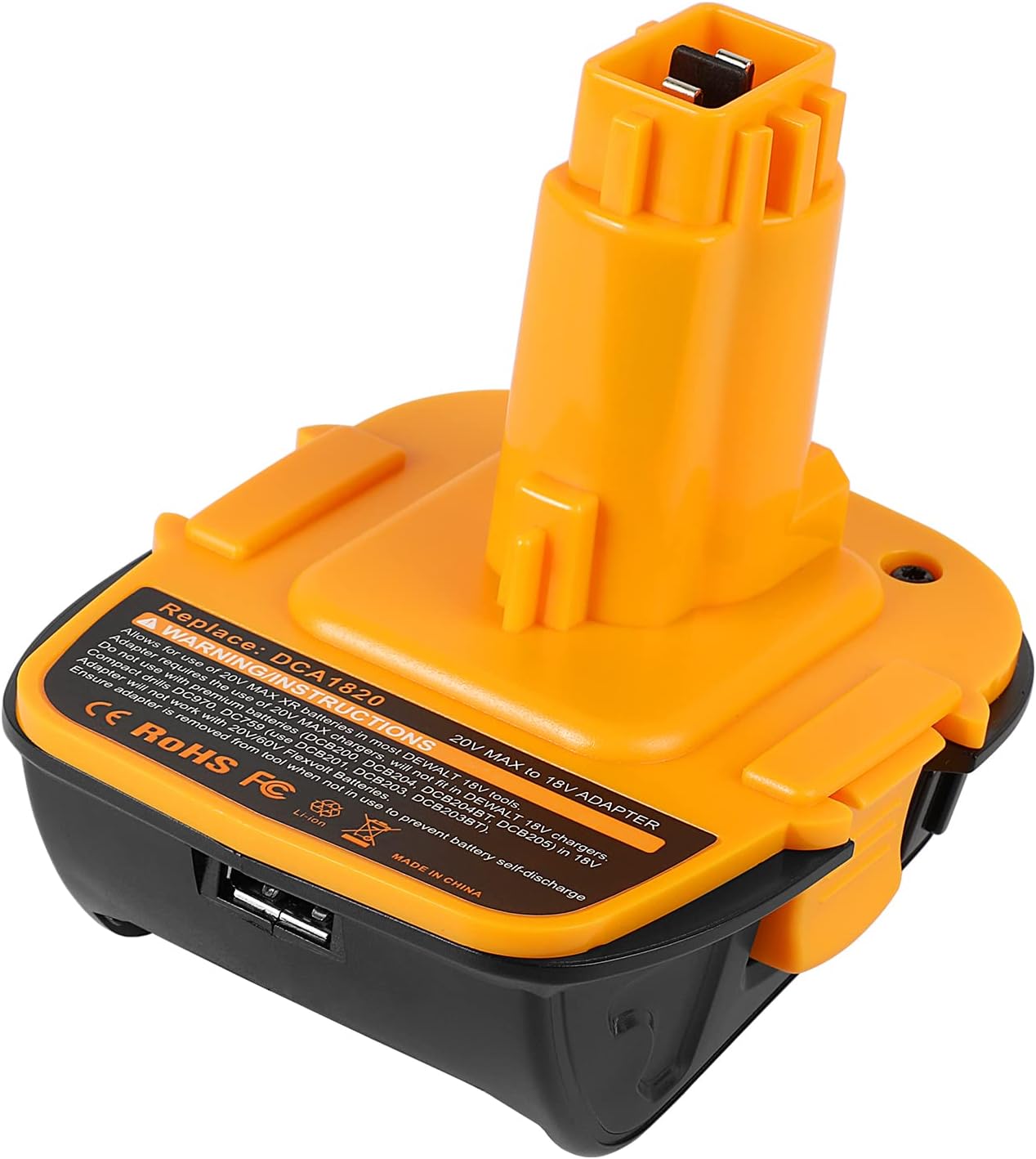 DCA1820 Battery Adapter for Dewalt 18V/20V ASUNCELL Battery Converter for Dewalt Lithium Battery to NiCad NiMh Battery with USB Output Compatible with DCB204 DCB205 DCB206 DCB606 etc.